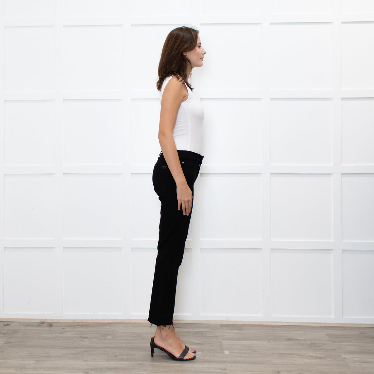 7 For All Mankind Black Crop Fray Hem Jeans