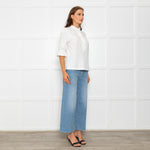 Wyse Cream Cotton Frill Trim Short Sleeve Top