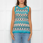 Missoni Turquoise Blue Cream Brown Knitted Sleeveless Top