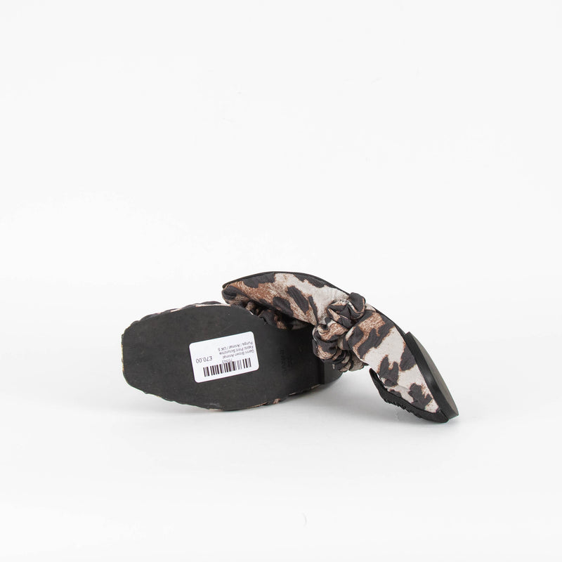 Ganni Brown Animal Fabric Print Scrunchie Pumps