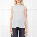 Brunello Cuccinelli Pale Blue Silk Sleeveless Top Crystal Neck