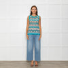 Missoni Turquoise Blue Cream Brown Knitted Sleeveless Top
