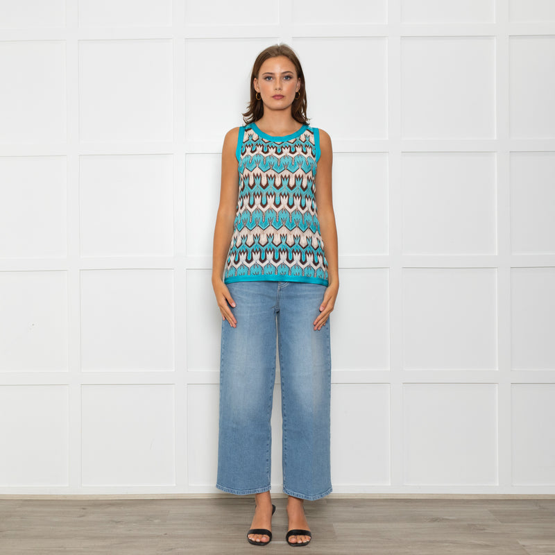 Missoni Turquoise Blue Cream Brown Knitted Sleeveless Top