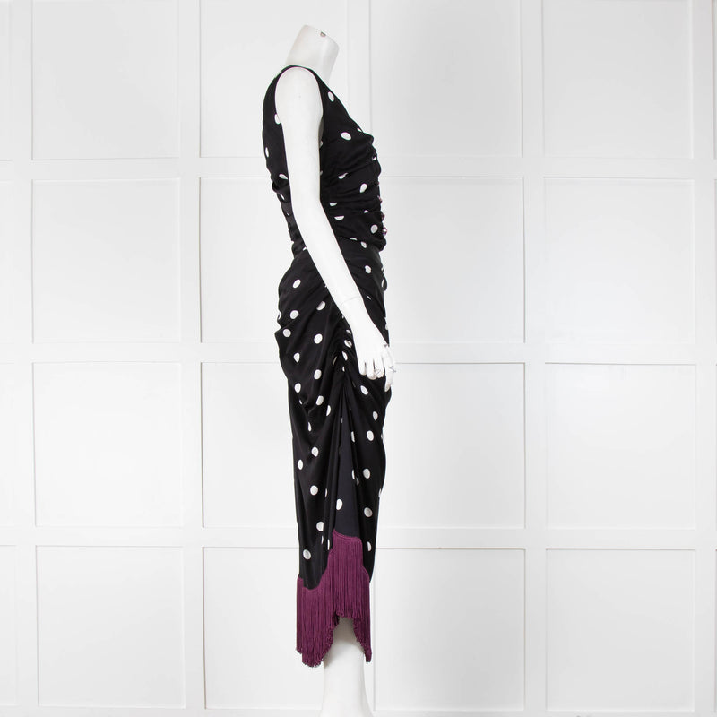 Dolce & Gabbana Black Polka Dot Purple Fringe Sleeveless Dress