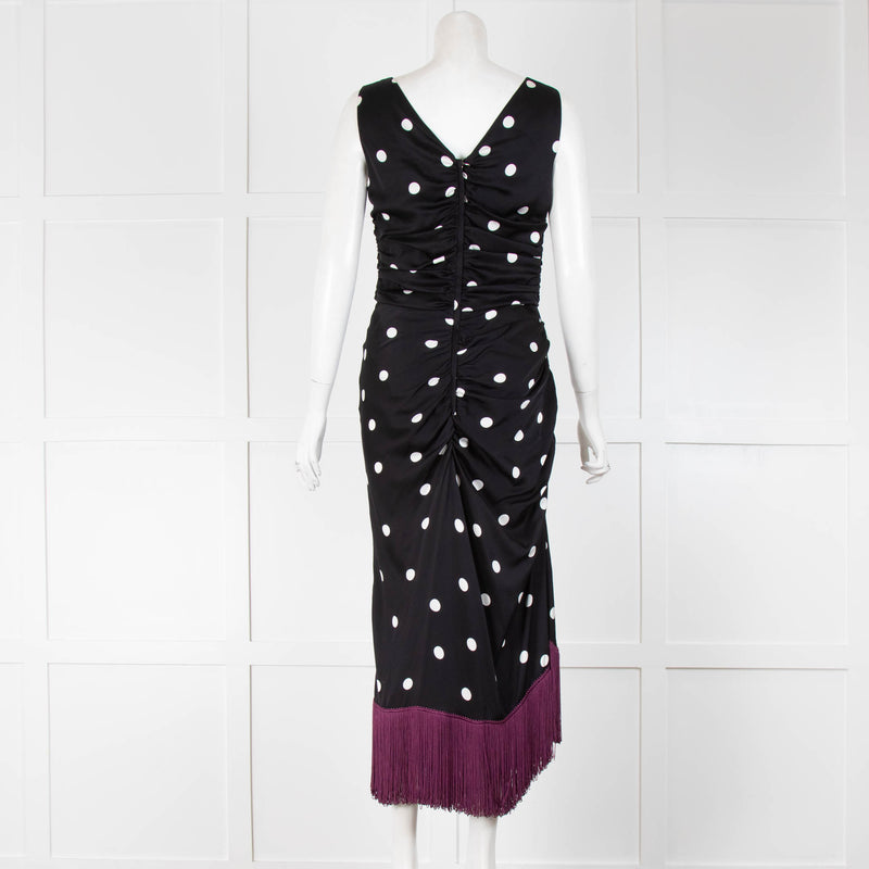 Dolce & Gabbana Black Polka Dot Purple Fringe Sleeveless Dress