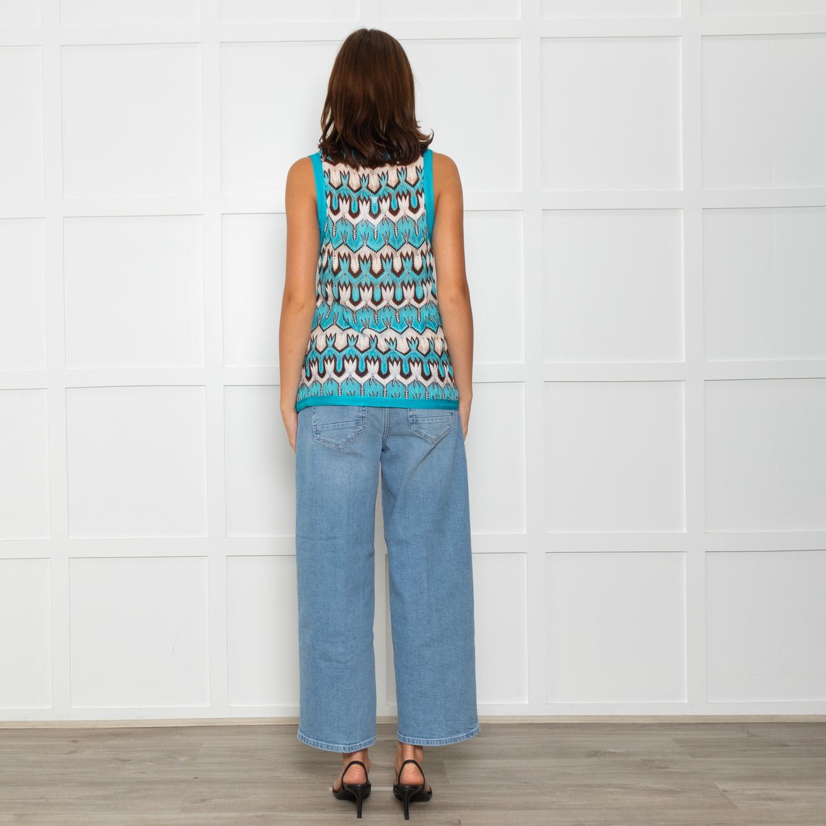 Missoni Turquoise Blue Cream Brown Knitted Sleeveless Top