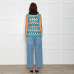 Missoni Turquoise Blue Cream Brown Knitted Sleeveless Top