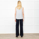 Brunello Cuccinelli Pale Blue Silk Sleeveless Top Crystal Neck