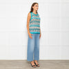 Missoni Turquoise Blue Cream Brown Knitted Sleeveless Top