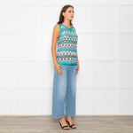 Missoni Turquoise Blue Cream Brown Knitted Sleeveless Top