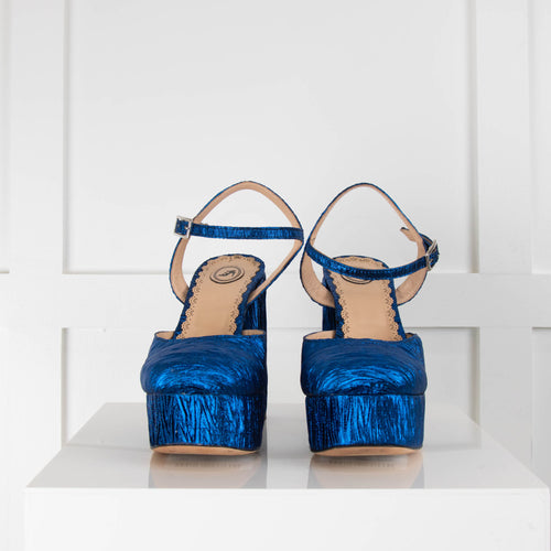 Di Minno 'Dance With Me' Blue Iridescent Fabric Platform Shoes