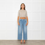 D. Exterior Neutral Silver Lurex Knitted Cropped Cardigan
