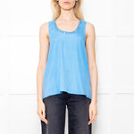 Amina Rubinacci Blue Silk Camisole With Sequin Neckline