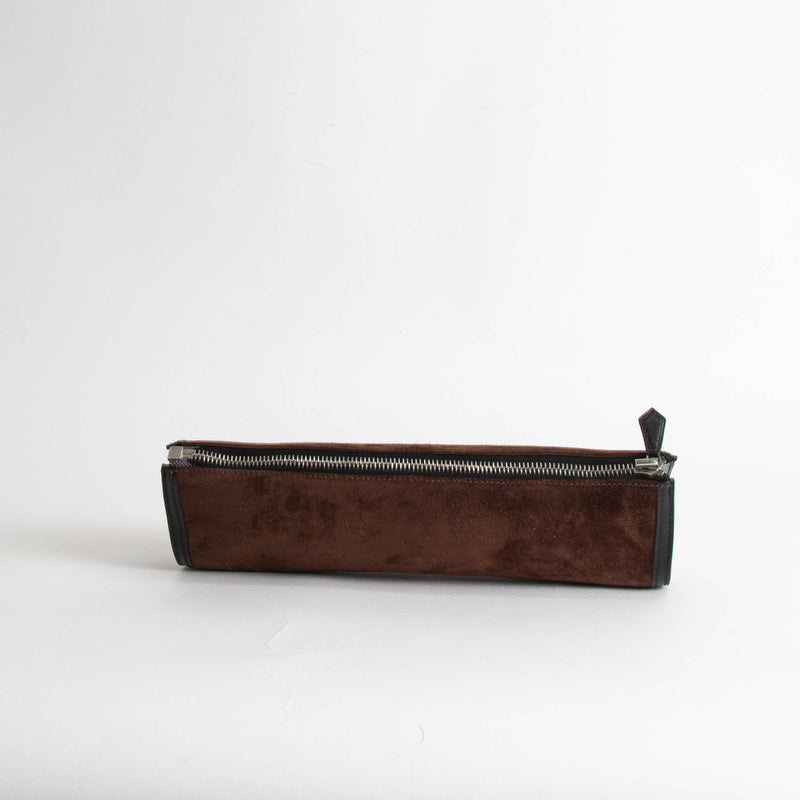 Hermes Brown Suede Leather Trim Pouch