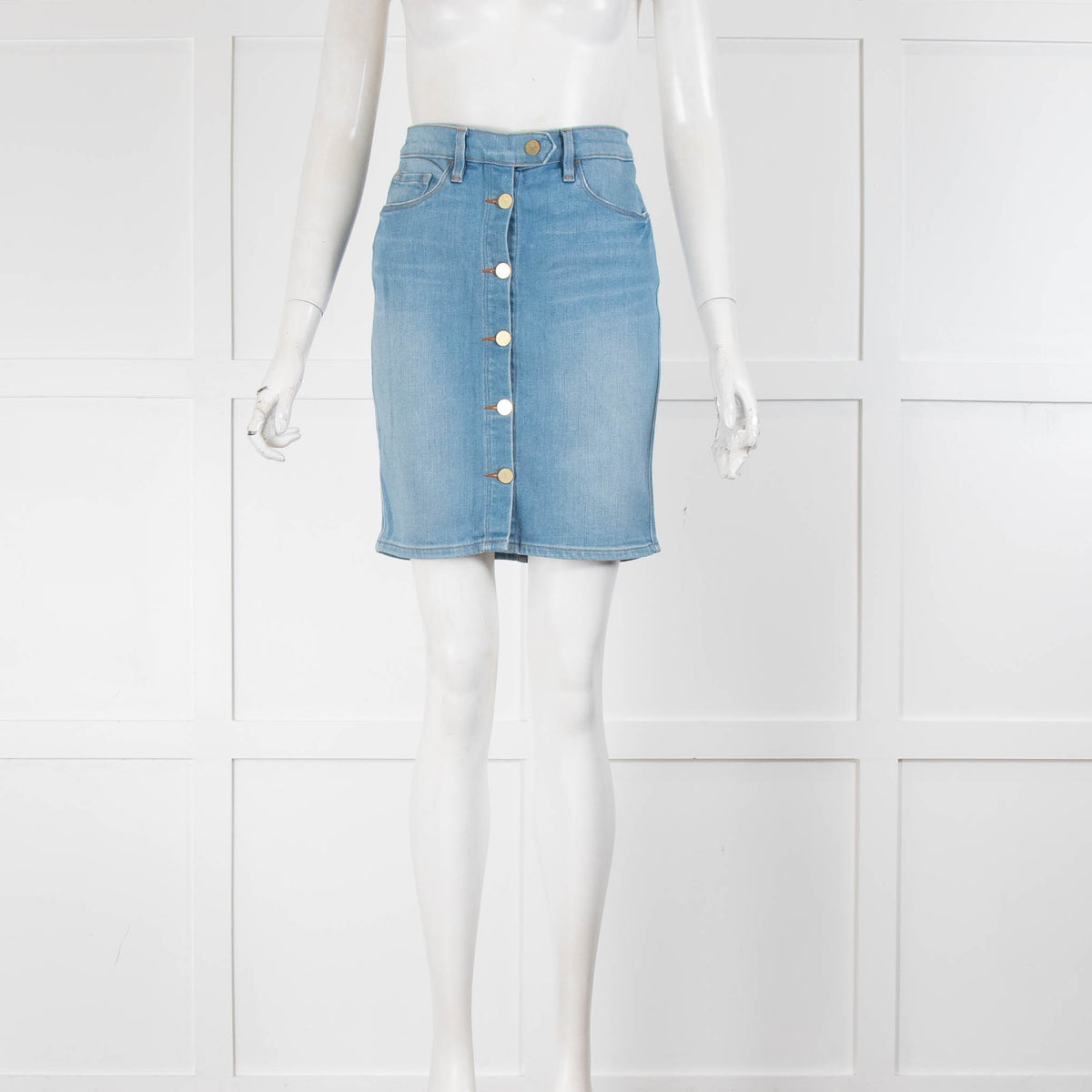Frame Pale Blue Gold Button Down Denim Mini Skirt