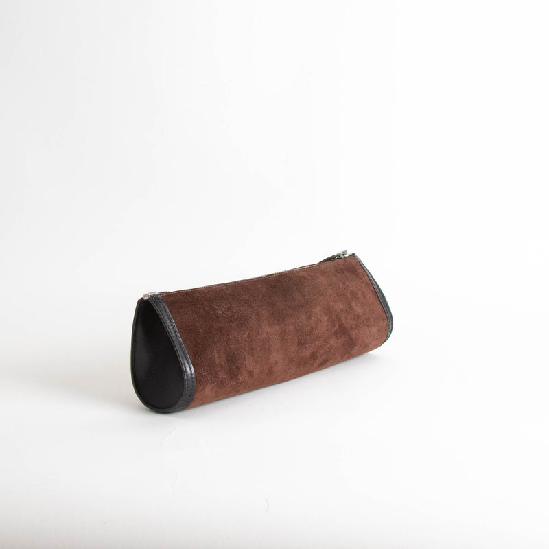 Hermes Brown Suede Leather Trim Pouch