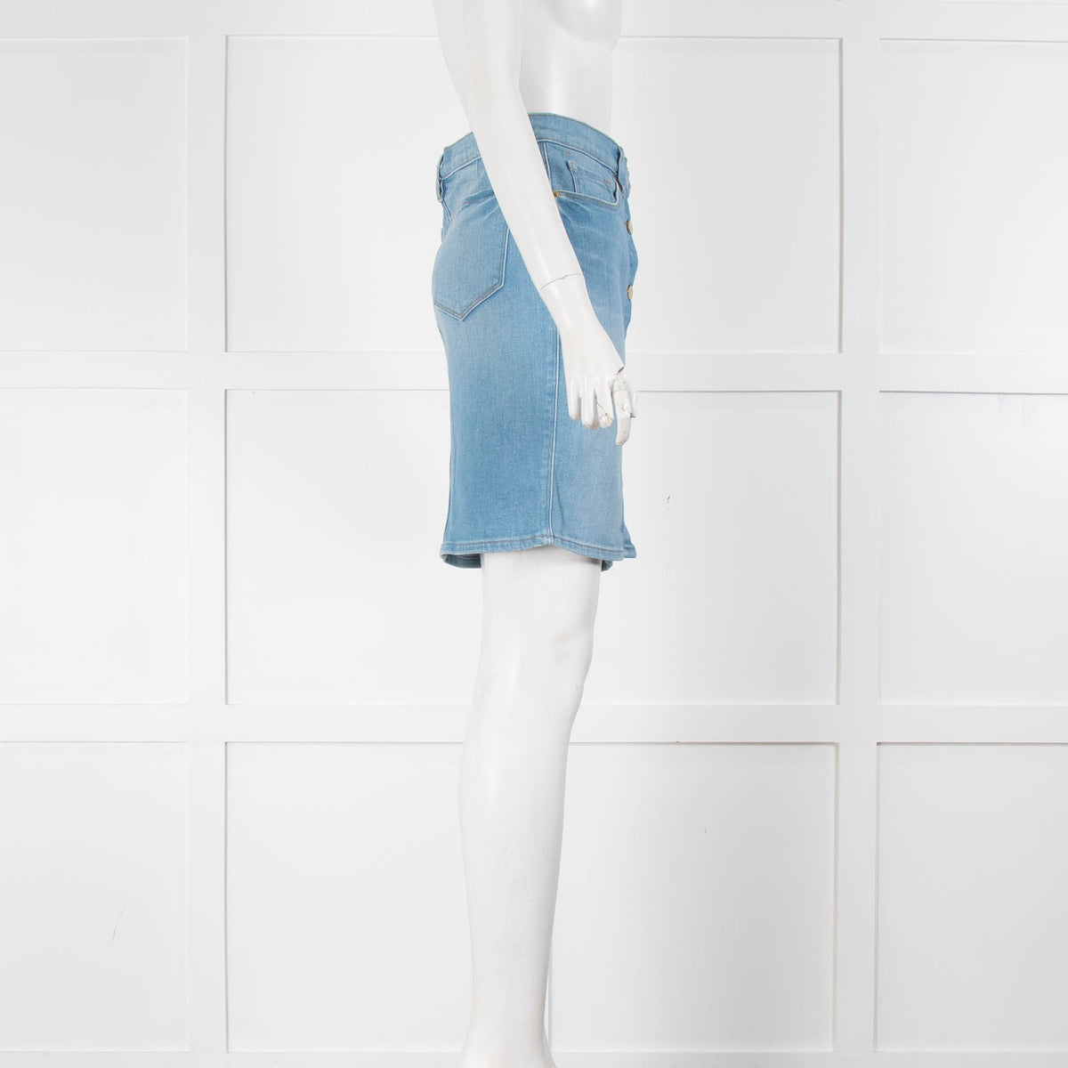 Frame Pale Blue Gold Button Down Denim Mini Skirt