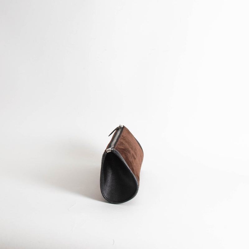 Hermes Brown Suede Leather Trim Pouch