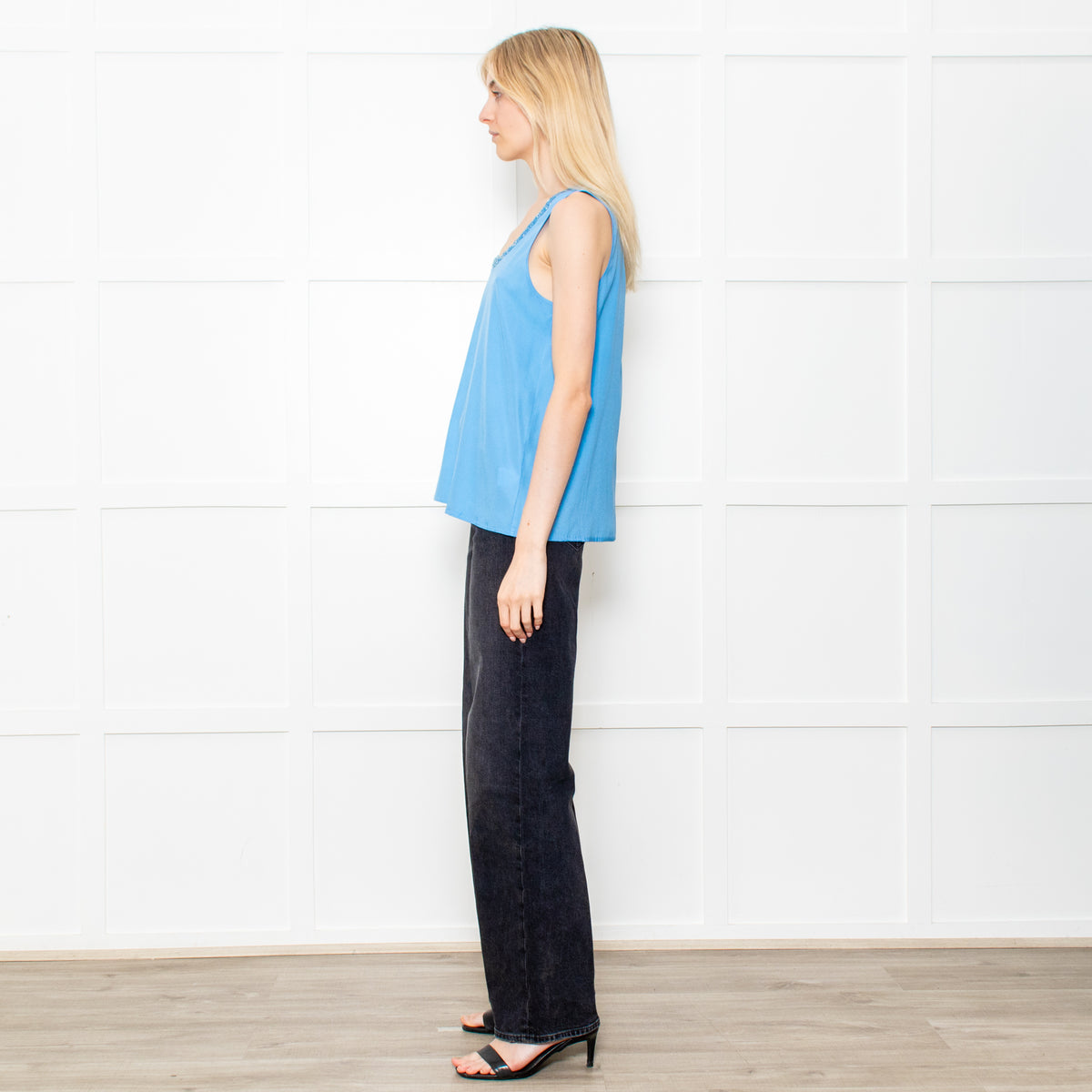 Amina Rubinacci Blue Silk Camisole With Sequin Neckline