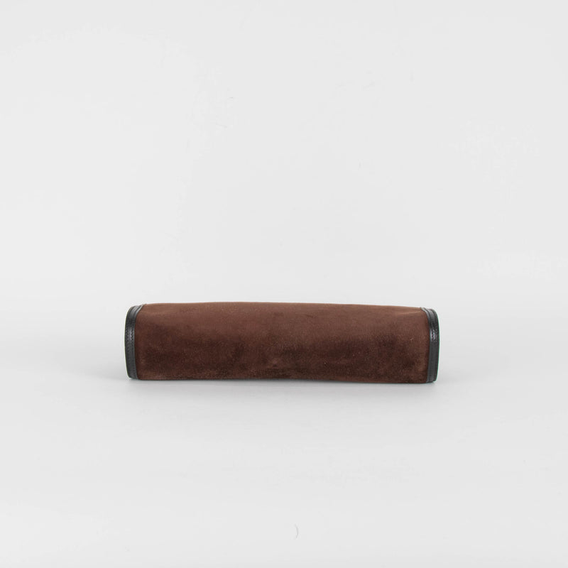 Hermes Brown Suede Leather Trim Pouch