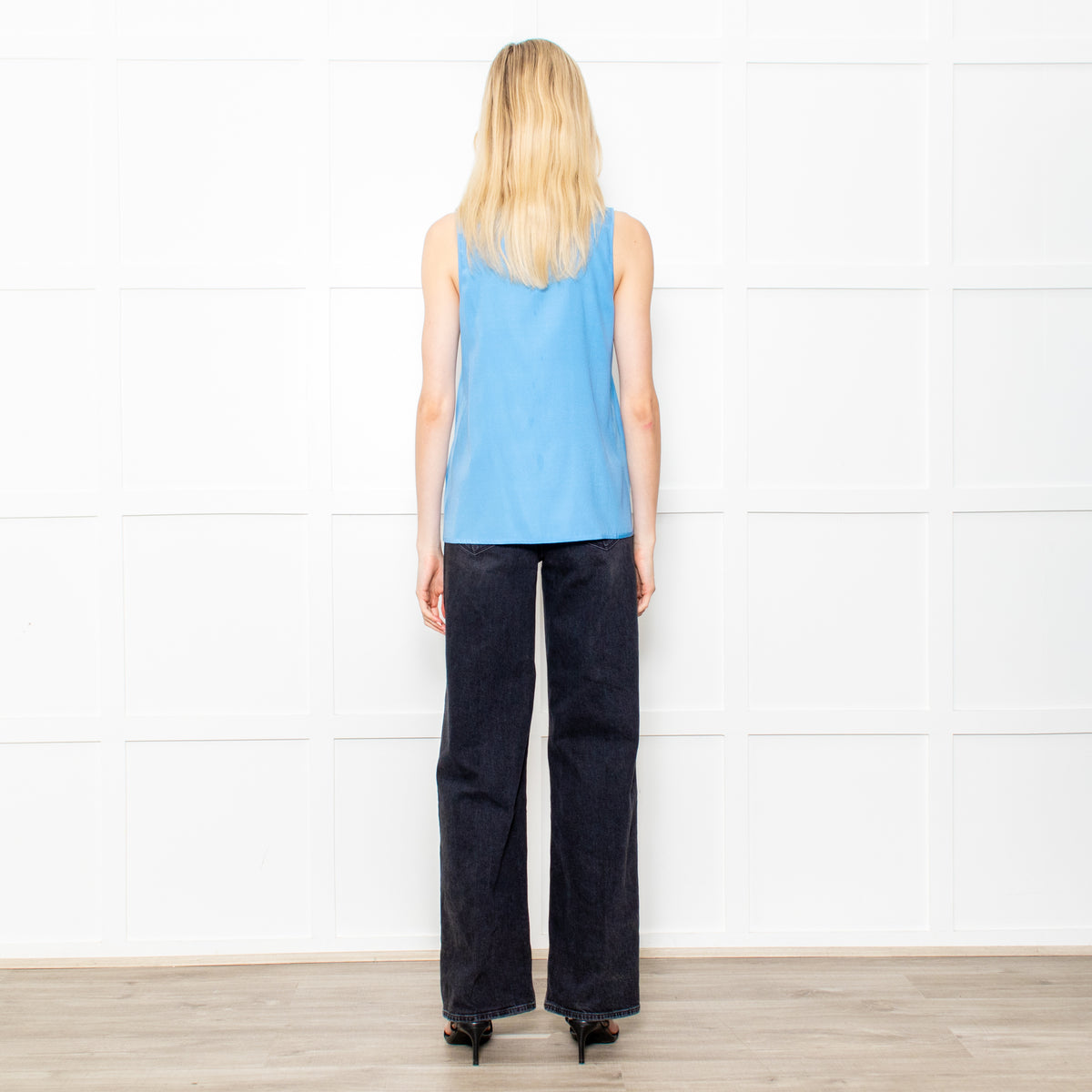 Amina Rubinacci Blue Silk Camisole With Sequin Neckline