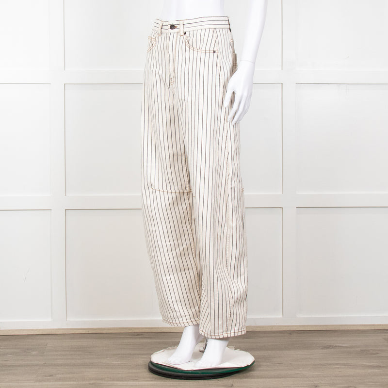 Me + Em Cream Black Stripe Barrel Jean