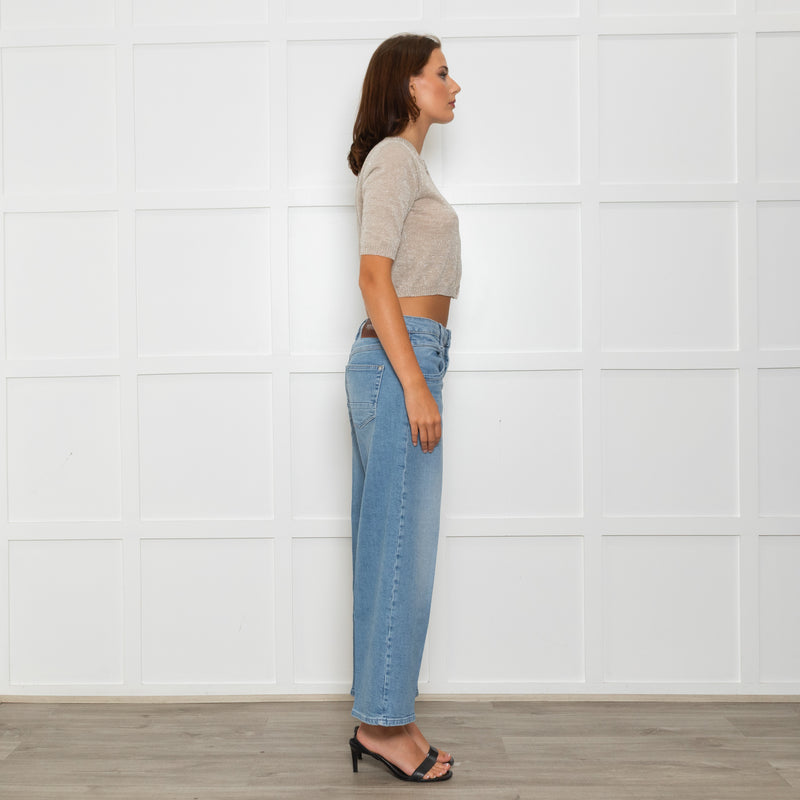 D. Exterior Neutral Silver Lurex Knitted Cropped Cardigan