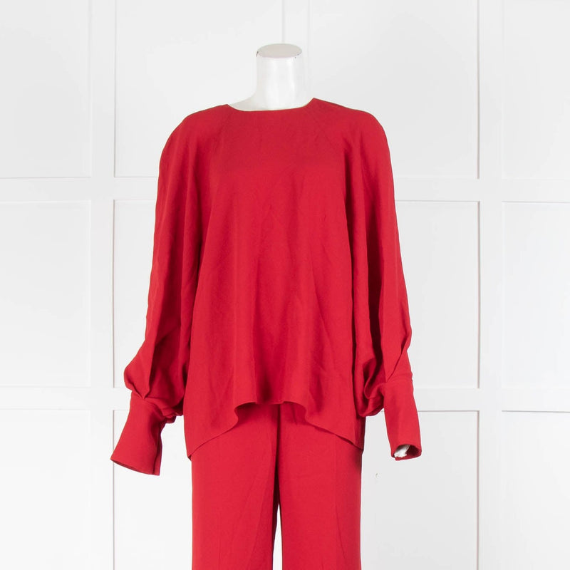 Maison Rabih Kayrouz Red Diamante Button Long Sleeve Top