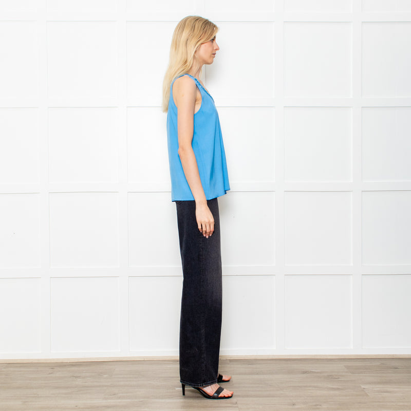 Amina Rubinacci Blue Silk Camisole With Sequin Neckline