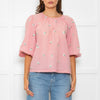 Wyse Pale Pink Floral Embroidered Cotton Blouse