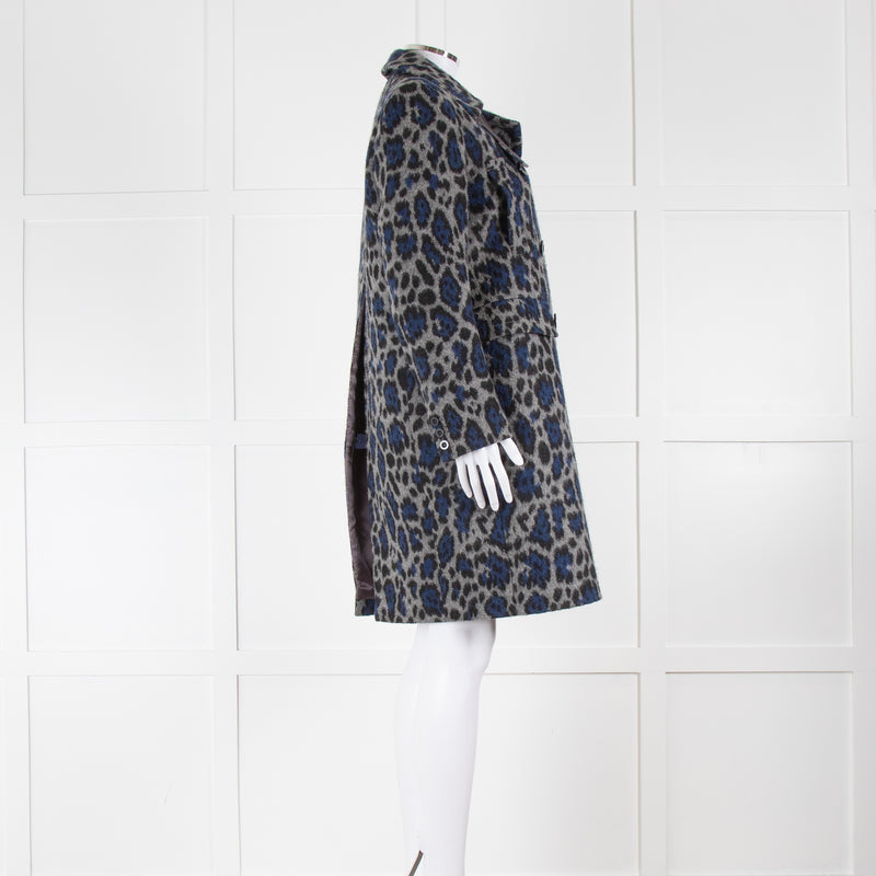 Sacai Luck Grey and Blue Leopard Button Up Coat