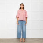 Wyse Pale Pink Floral Embroidered Cotton Blouse