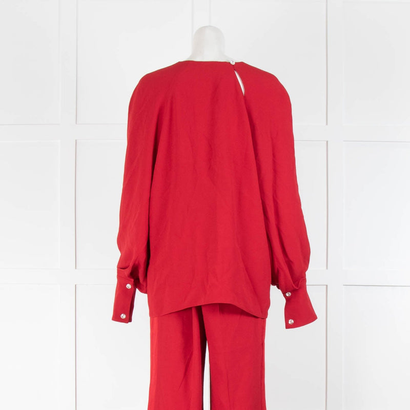 Maison Rabih Kayrouz Red Diamante Button Long Sleeve Top