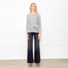 Caractere Silver Metallic Crochet Knit Cold Shoulder Top