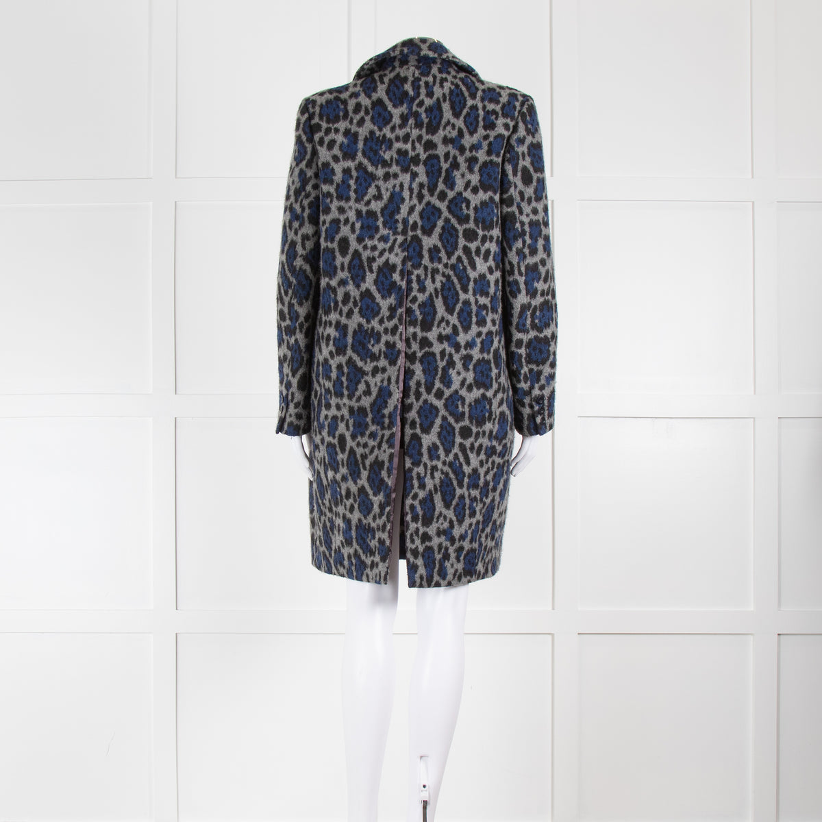 Sacai Luck Grey and Blue Leopard Button Up Coat