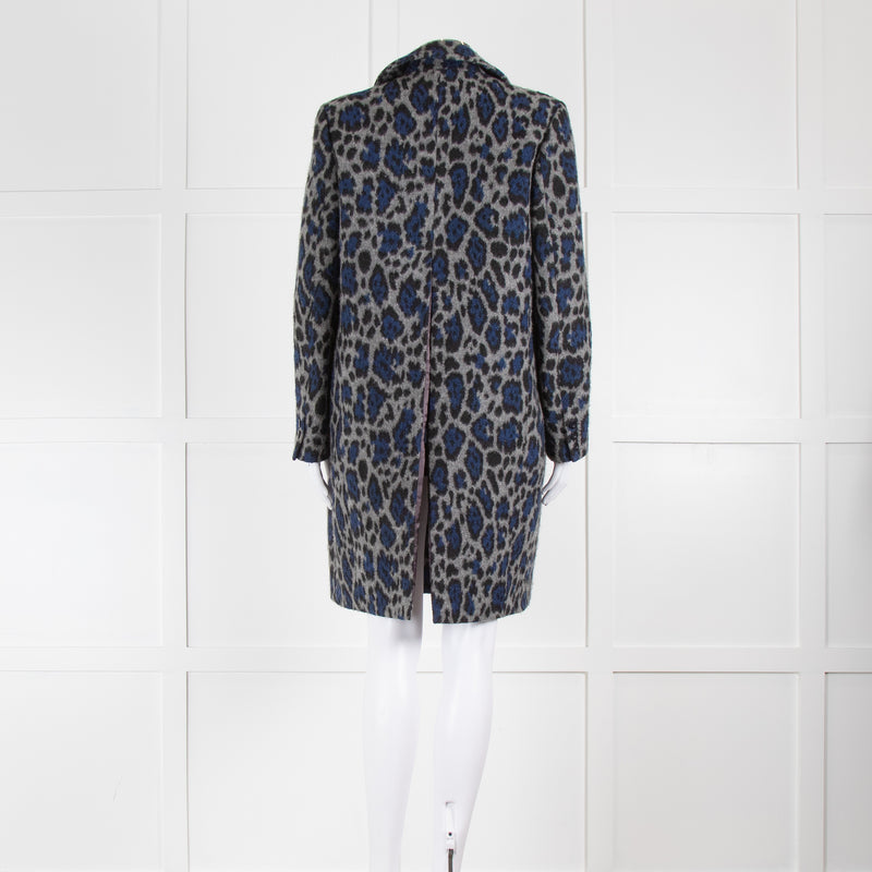Sacai Luck Grey and Blue Leopard Button Up Coat