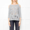 Caractere Silver Metallic Crochet Knit Cold Shoulder Top