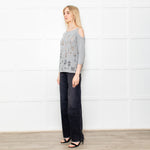 Caractere Silver Metallic Crochet Knit Cold Shoulder Top