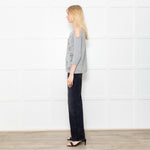 Caractere Silver Metallic Crochet Knit Cold Shoulder Top