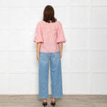 Wyse Pale Pink Floral Embroidered Cotton Blouse