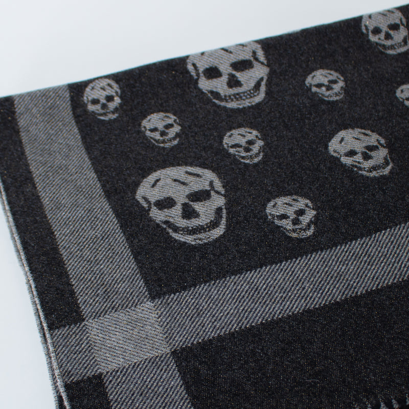 Alexander McQueen Grey Shawl With Gold Thread And Skulls