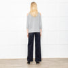Caractere Silver Metallic Crochet Knit Cold Shoulder Top