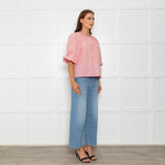 Wyse Pale Pink Floral Embroidered Cotton Blouse