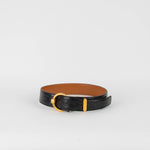 Delvaux Black Croc Leather Gold Buckle Belt