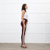 Varley Brown Rib Knit Leggings with Beige Side Stripe