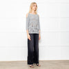 Caractere Silver Metallic Crochet Knit Cold Shoulder Top