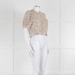 Masscob Beige Silver Sequin Half Sleeve Cropped Top