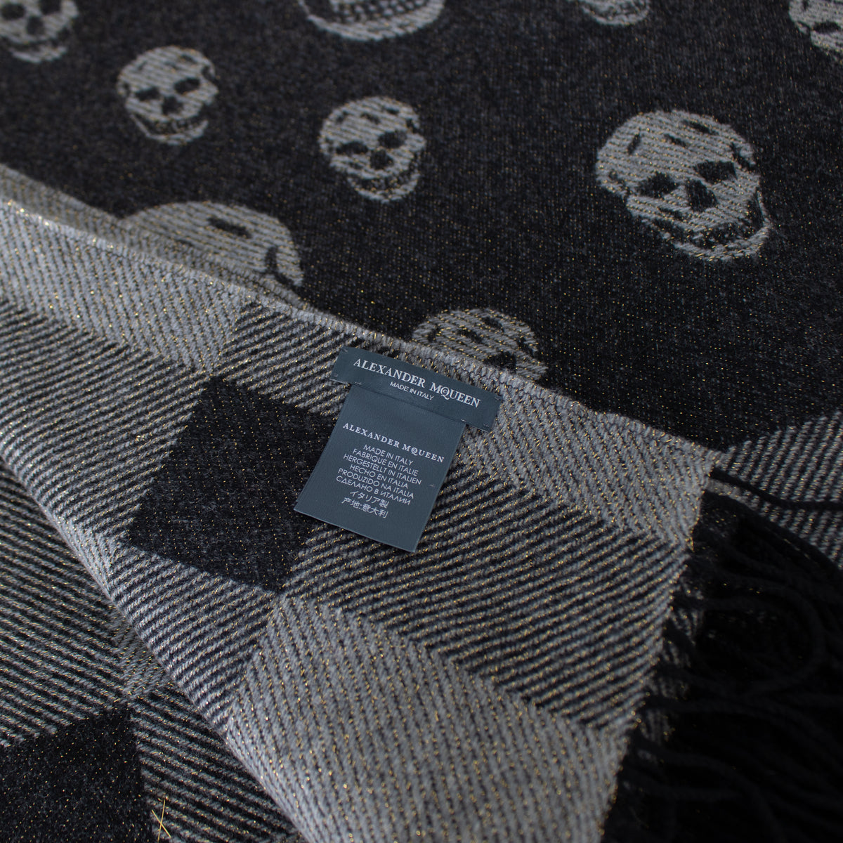 Alexander McQueen Grey Shawl With Gold Thread And Skulls