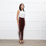 Varley Brown Rib Knit Leggings with Beige Side Stripe