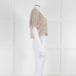 Masscob Beige Silver Sequin Half Sleeve Cropped Top